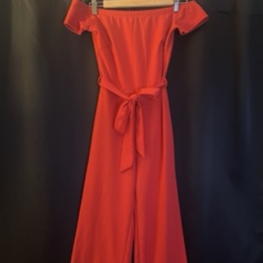 Red Off-the-shoulder Jumpsuit